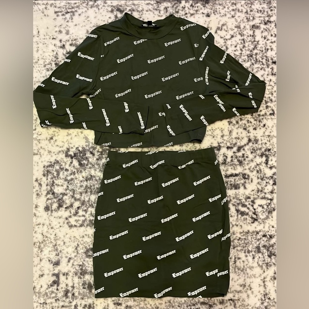 Green Fashion Nova Empower Print Two-Piece Set